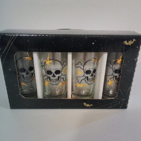 CANDY SKULL TALL SHOOTERS SHOT GLASSES Set of 4 NEW - Picture 3 of 8
